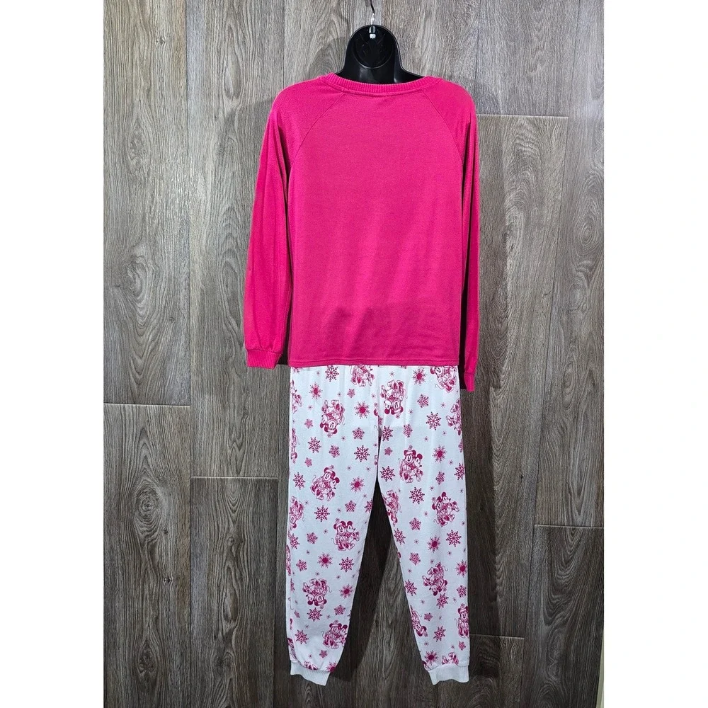 Disney Mickey Minnie Holiday Pajama Set‎ XS Rose Sangria Raglan Sleepwear - Picture 3 of 16